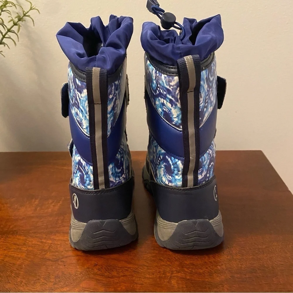 Lands' End Blue and Gray Snow Boots with Velcro Straps